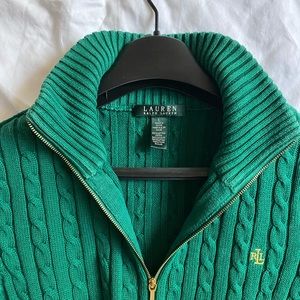 Lauren Ralph Lauren zip up cable knit sweater